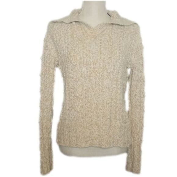 Liz Claiborne Women's medium cream cable knit v neck long sleeve‎ sweater - Picture 1 of 9